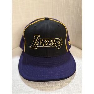 NEW ERA 59FIFTY‎ FITTED HAT LA LOS ANGELES LAKERS CAP SIZE 7 3/8 90s 100% Wool